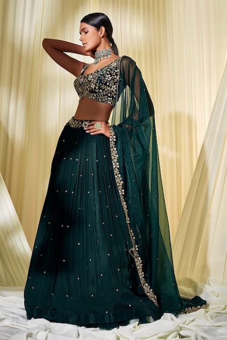 Buy Green Velvet Bridal Wear Dori Work Lehenga Choli Online From Wholesale  Salwar.