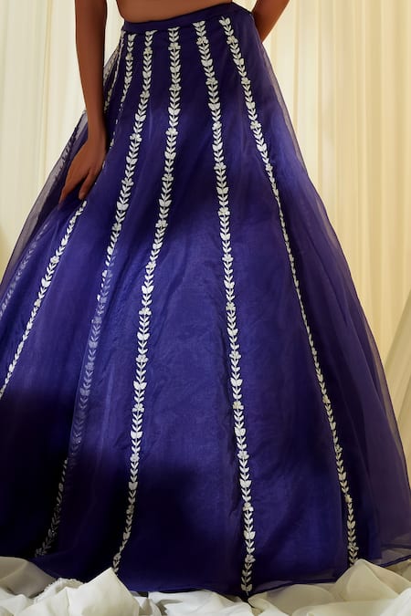 Buy Disha Muchhala Blue Organza Floral V Neck Embroidered Lehenga And Off Shoulder Blouse Set Online at Aza Fashions Buy_Disha Muchhala_Blue Organza Floral V Neck Embroidered Lehenga And Off Shoulder Blouse Set _Online_at_Aza_Fashions