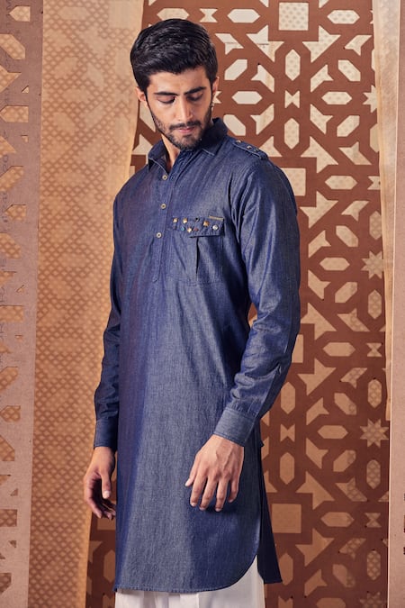 Buy Style Quotient Men Blue Solid Denim Pathani Kurta Online at Bewakoof
