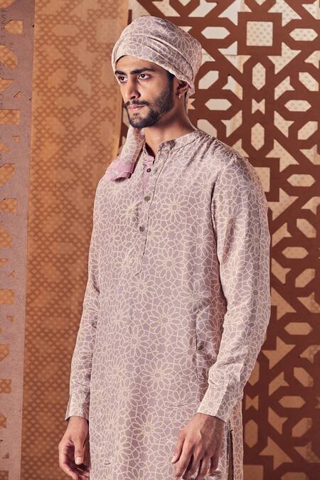 Buy_Charkhee_Grey Kurta Crepe, Lining Cotton, Pant Poplin Geometric Print Set_Online_at_Aza_Fashions