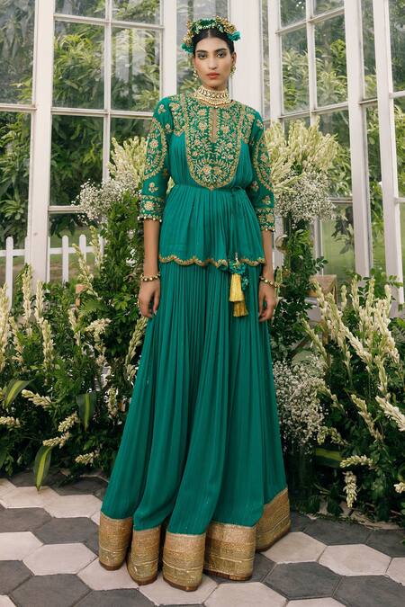 Buy Adi By Aditya Khandelwl Green Silk, Georgette Dori, Floral, Sequin, Zari Embroidered Kurta And Sharara Set Online at Aza Fashions Buy_Adi By Aditya Khandelwl_Green Silk, Georgette Dori, Floral, Sequin, Zari Embroidered Kurta And Sharara Set _Online_at_Aza_Fashions