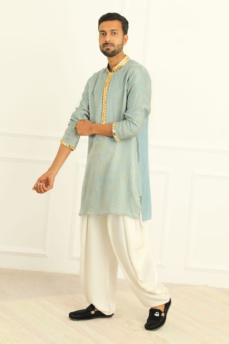 Twenty Nine_Blue Gajji Silk Bandhani Dyed Kurta _Online_at_Aza_Fashions