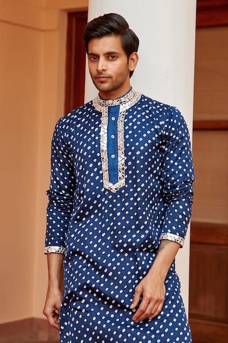 Twenty Nine_Blue Gajji Silk Bandhani Dyed Kurta _at_Aza_Fashions