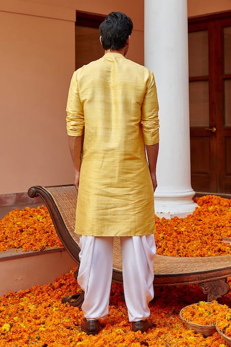 Shop Twenty Nine Yellow Raw Silk Mirror Work Kurta at Aza Fashions Shop_Twenty Nine_Yellow Raw Silk Mirror Work Kurta _at_Aza_Fashions