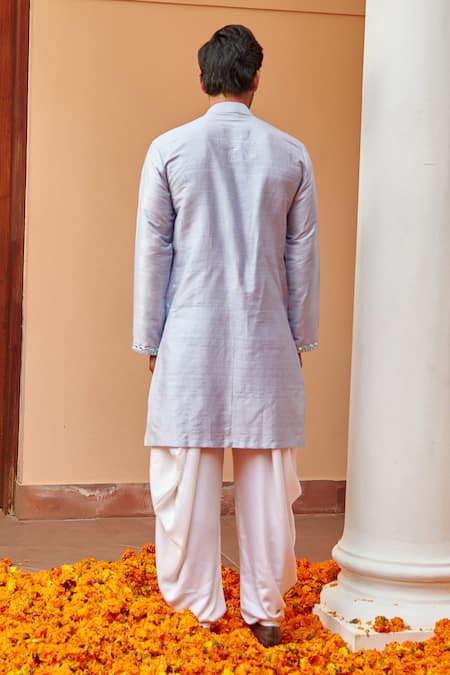 Shop Twenty Nine Blue Raw Silk Mirror Work Kurta at Aza Fashions Shop_Twenty Nine_Blue Raw Silk Mirror Work Kurta _at_Aza_Fashions