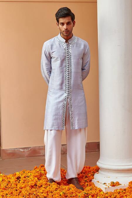 Twenty Nine Blue Raw Silk Mirror Work Kurta Online at Aza Fashions Twenty Nine_Blue Raw Silk Mirror Work Kurta _Online_at_Aza_Fashions