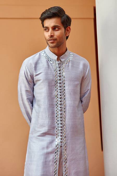 Shop Twenty Nine Blue Raw Silk Mirror Work Kurta Online at Aza Fashions Shop_Twenty Nine_Blue Raw Silk Mirror Work Kurta _Online_at_Aza_Fashions