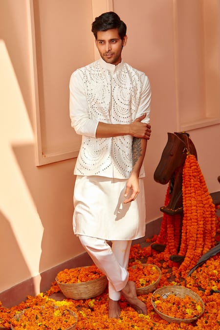 Twenty Nine White Stretch Cotton Satin Straight Fit Pant 