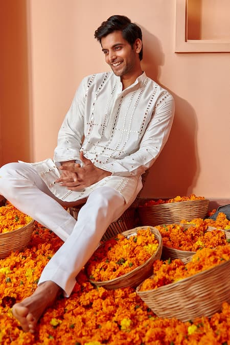 Buy_Twenty Nine_White Stretch Cotton Satin Straight Fit Pant _Online_at_Aza_Fashions