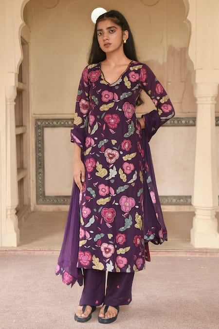 Taro Orchid Chanderi Silk Kurta Set 