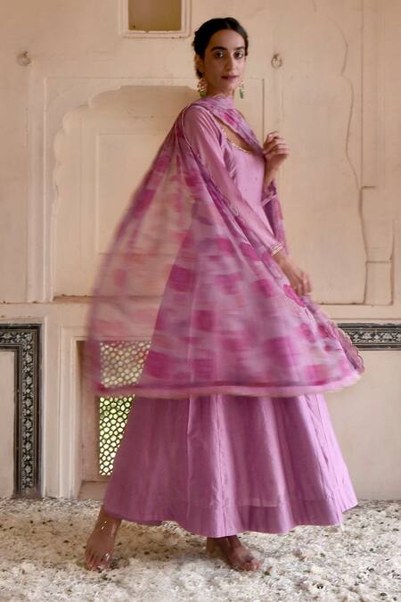 Taro_Purple Chanderi Silk, Dupatta Chiffon Cutdana And Sequin Embroidered Anarkali Set _Online_at_Aza_Fashions