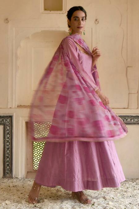 Buy_Taro_Purple Chanderi Silk, Dupatta Chiffon Cutdana And Sequin Embroidered Anarkali Set _Online_at_Aza_Fashions