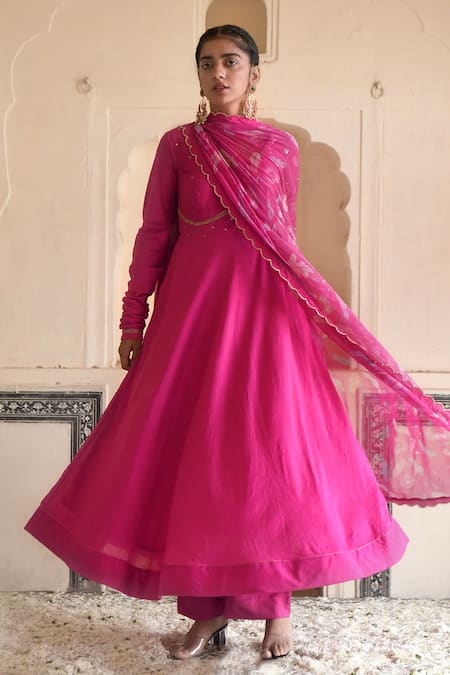 Taro Chanderi Silk Embroidered Anarkali Set 