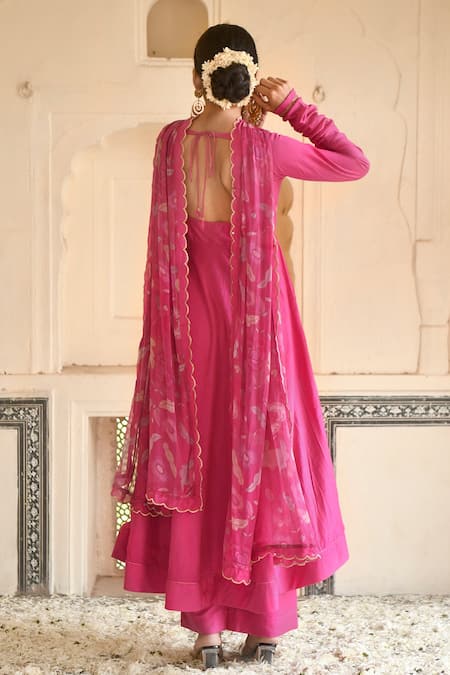 Taro Chanderi Silk Embroidered Anarkali Set 