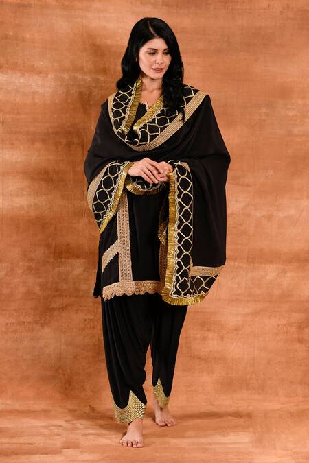 Amrita Artisanal Clothing Black Crepe Silk Embroidered Kurta Salwar Set