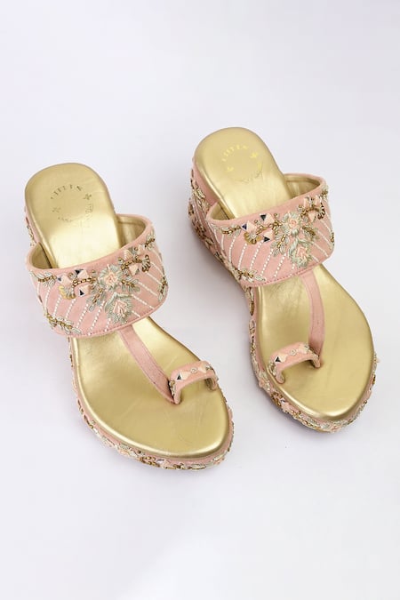 Shiveen Shiveen Pink Embroidery Anaya Floral Wedges 