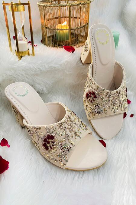 Buy Shiveen Shiveen Cream Hand Embroidered Baal Floral Block Heels Online at Aza Fashions Buy_Shiveen Shiveen_Cream Hand Embroidered Baal Floral Block Heels _Online_at_Aza_Fashions