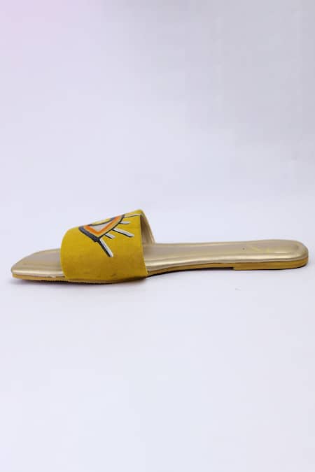 Shiveen Shiveen_Yellow Hand Painted Hostile Stare Flats_at_Aza_Fashions