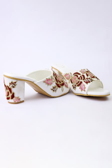 Shiveen Shiveen_White Embroidered Nabhas Block Heels _Online_at_Aza_Fashions