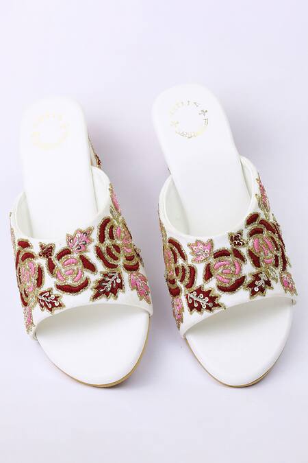 Buy_Shiveen Shiveen_White Embroidered Nabhas Block Heels _Online_at_Aza_Fashions