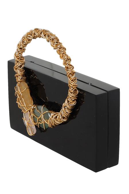Buy_Be Chic_Black Embellished Rectangle Resin Box Clutch_Online_at_Aza_Fashions