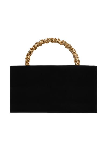 Be Chic_Black Embellished Rectangle Resin Box Clutch_at_Aza_Fashions