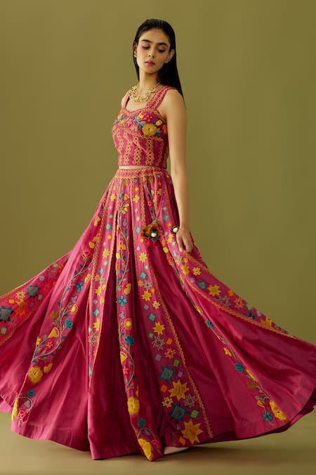 Chandrima_Fuchsia Chanderi Beads And Sequin, Thread Sweetheart Neck Embroidered Bustier _Online_at_Aza_Fashions