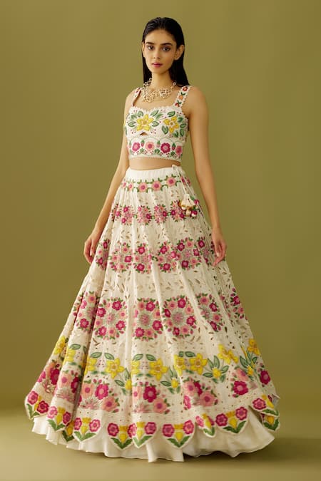 Chandrima Chanderi Floral Embroidered Lehenga 