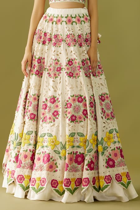 Buy_Chandrima_Ivory Chanderi Floral Pattern Embroidered Lehenga _Online_at_Aza_Fashions