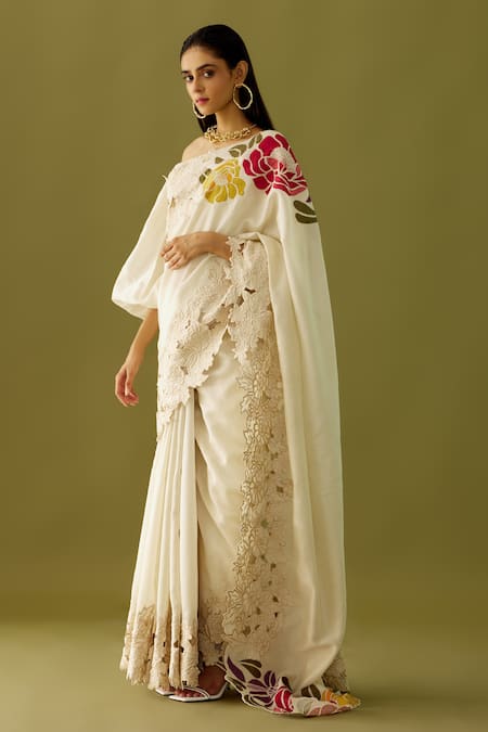 Chandrima Chanderi Floral Applique Saree 
