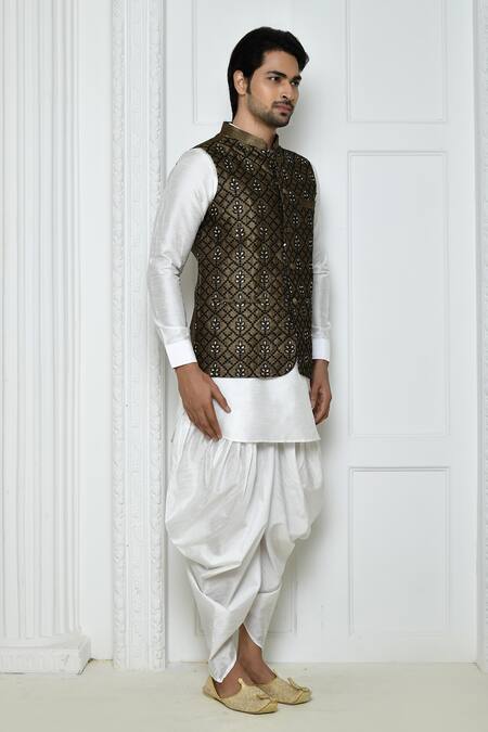 Arihant Rai Sinha_Brown Silk Embroidered Floral Geometric Bundi_Online_at_Aza_Fashions