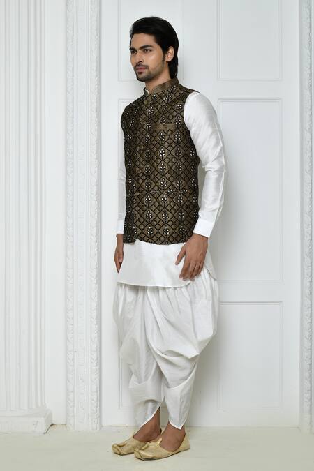 Shop_Arihant Rai Sinha_Brown Silk Embroidered Floral Geometric Bundi_Online_at_Aza_Fashions