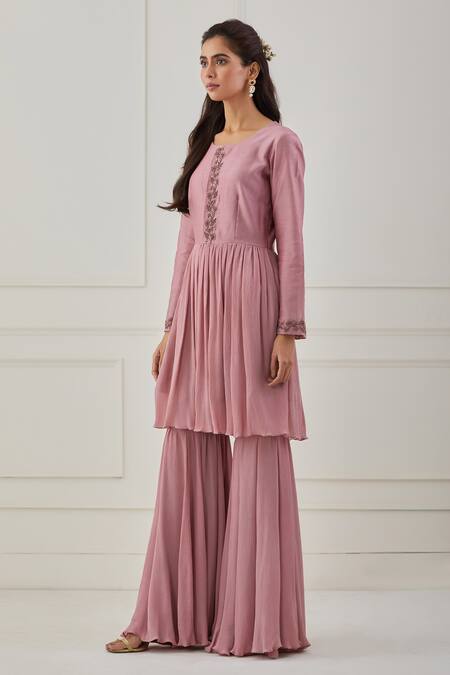 Buy Rashi Jain Pink Chanderi Sequins, Thread, Beads Round Gulabo Kurta And Sharara Set Online at Aza Fashions Buy_Rashi Jain_Pink Chanderi Sequins, Thread, Beads Round Gulabo Kurta And Sharara Set _Online_at_Aza_Fashions