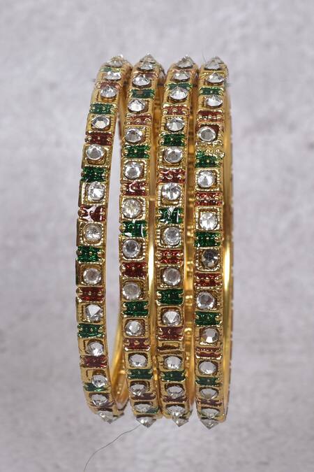 Shop_Samyukta Singhania_Gold Plated Stones Embellished Bangles - Set Of 4_Online_at_Aza_Fashions