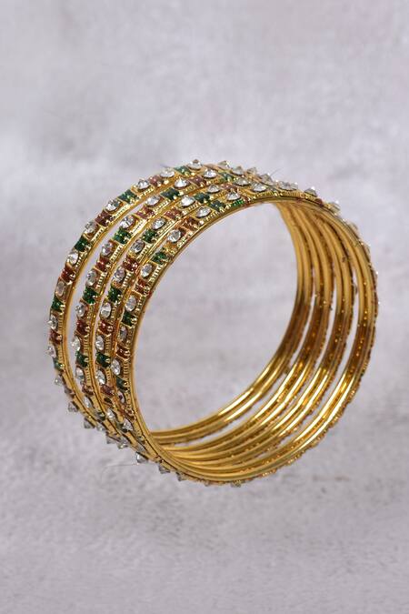 Samyukta Singhania_Gold Plated Stones Embellished Bangles - Set Of 4_at_Aza_Fashions