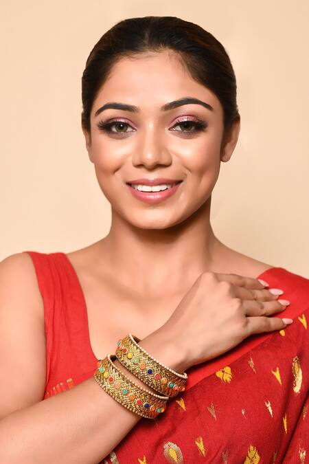 Samyukta Singhania_Gold Plated Stones Embellished Bangles - Set Of 2_Online_at_Aza_Fashions