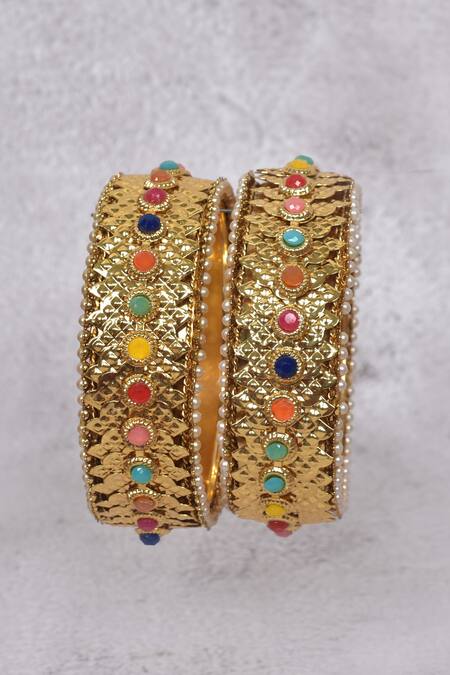 Samyukta Singhania_Gold Plated Stones Embellished Bangles - Set Of 2_at_Aza_Fashions
