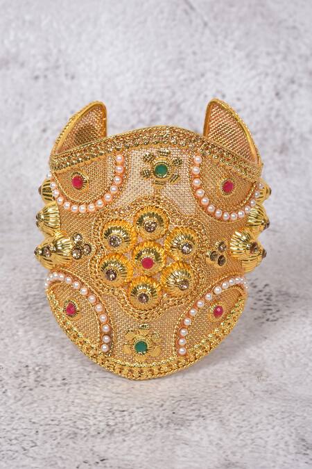 Shop_Samyukta Singhania_Gold Plated Stone Embellished Kada_Online_at_Aza_Fashions
