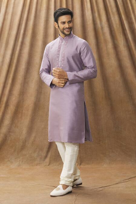 Arihant Rai Sinha Purple Silk Mirrors, Embroidery Placement Kurta Online at Aza Fashions Arihant Rai Sinha_Purple Silk Mirrors, Embroidery Placement Kurta _Online_at_Aza_Fashions