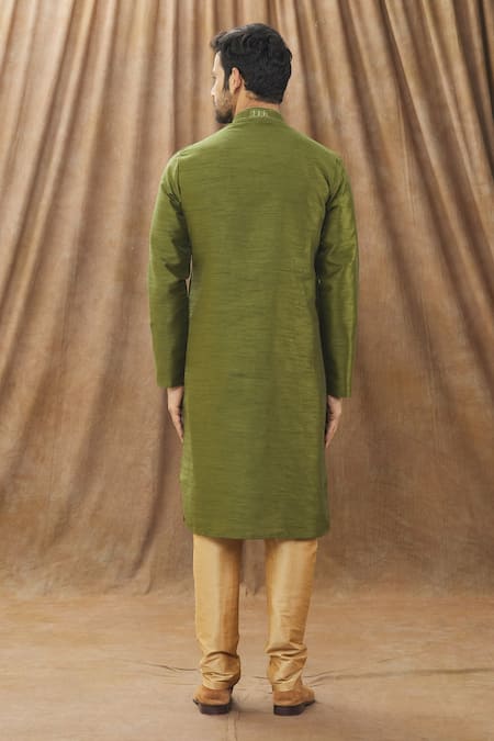 Shop Arihant Rai Sinha Green Silk, Cotton Mirrors, Embroidery Mandarin Collar Kurta Set at Aza Fashions Shop_Arihant Rai Sinha_Green Silk, Cotton Mirrors, Embroidery Mandarin Collar Kurta Set_at_Aza_Fashions