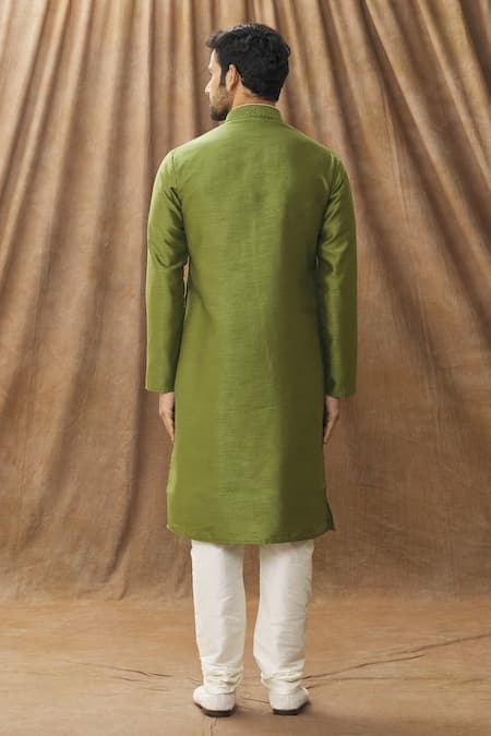 Shop Arihant Rai Sinha Green Silk Embroidery Mandarin Collar Kurta Set at Aza Fashions Shop_Arihant Rai Sinha_Green Silk Embroidery Mandarin Collar Kurta Set_at_Aza_Fashions