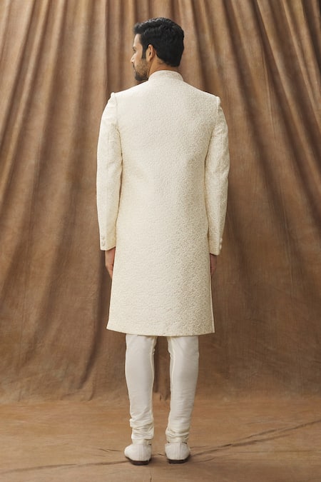 Shop Arihant Rai Sinha Cream Silk, Chanderi Embroidery Thread Sherwani Set at Aza Fashions Shop_Arihant Rai Sinha_Cream Silk, Chanderi Embroidery Thread Sherwani Set _at_Aza_Fashions