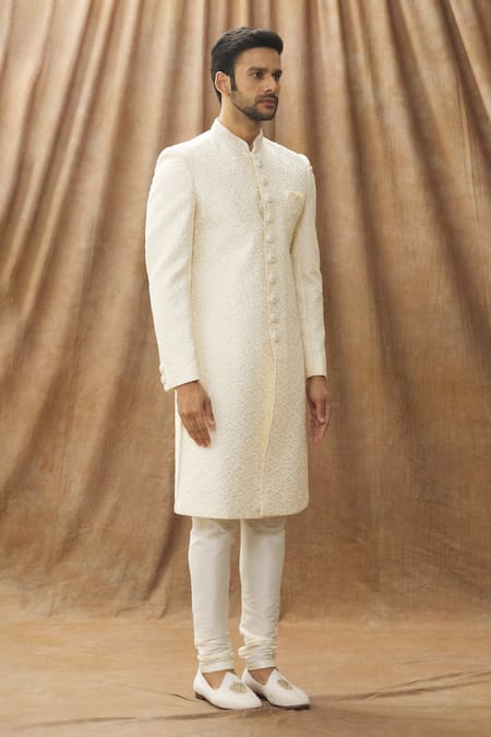 Arihant Rai Sinha Cream Silk, Chanderi Embroidery Thread Sherwani Set Online at Aza Fashions Arihant Rai Sinha_Cream Silk, Chanderi Embroidery Thread Sherwani Set _Online_at_Aza_Fashions