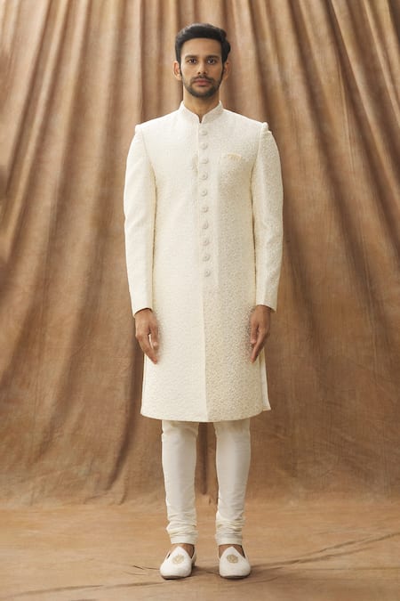 Buy Arihant Rai Sinha Cream Silk, Chanderi Embroidery Thread Sherwani Set Online at Aza Fashions Buy_Arihant Rai Sinha_Cream Silk, Chanderi Embroidery Thread Sherwani Set _Online_at_Aza_Fashions