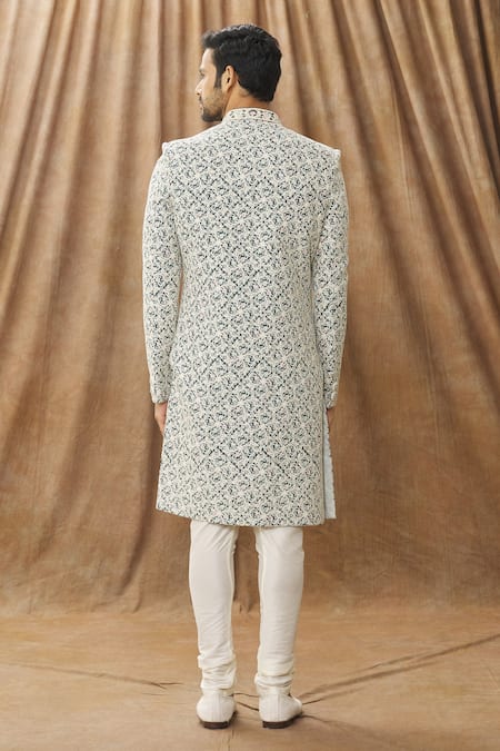 Shop Arihant Rai Sinha Off White Silk, Chanderi Embroidery Thread Sherwani Set at Aza Fashions Shop_Arihant Rai Sinha_Off White Silk, Chanderi Embroidery Thread Sherwani Set _at_Aza_Fashions