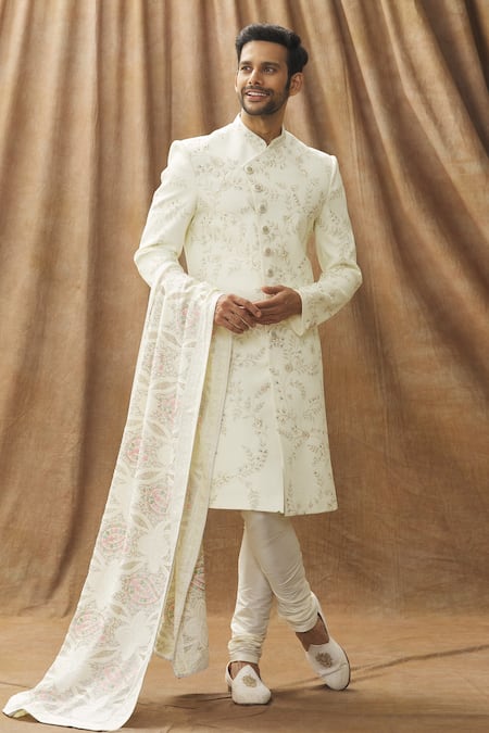 Arihant Rai Sinha_Cream Paisley Pattern Stole _Online_at_Aza_Fashions