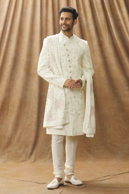 Buy_Arihant Rai Sinha_Cream Paisley Pattern Stole _Online_at_Aza_Fashions
