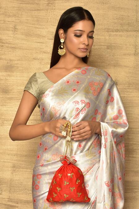 Khwaab By Sanjana Lakhani_Red Embroidered Raw Silk Potli_Online_at_Aza_Fashions