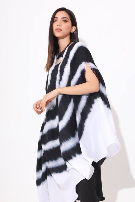 Neelu Sethi_Black Cotton Satin Lining Shantoon Tie Dye Round Kurta And Pant Set_Online_at_Aza_Fashions