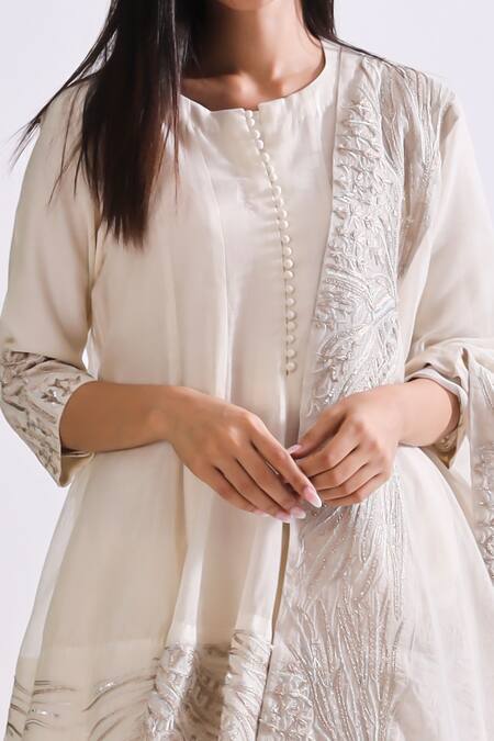 Neelu Sethi_Off White Chanderi, Lining Shantoon Zari And Sequin Work Peplum Kurta Gharara Set_Online_at_Aza_Fashions
